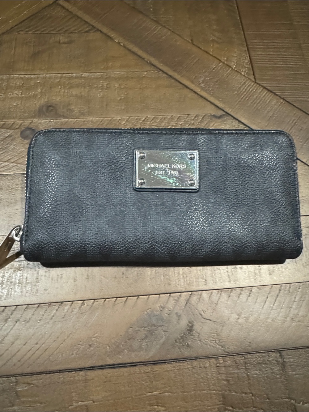 Michael Kors Black Zip Wallet with Branded Plaque